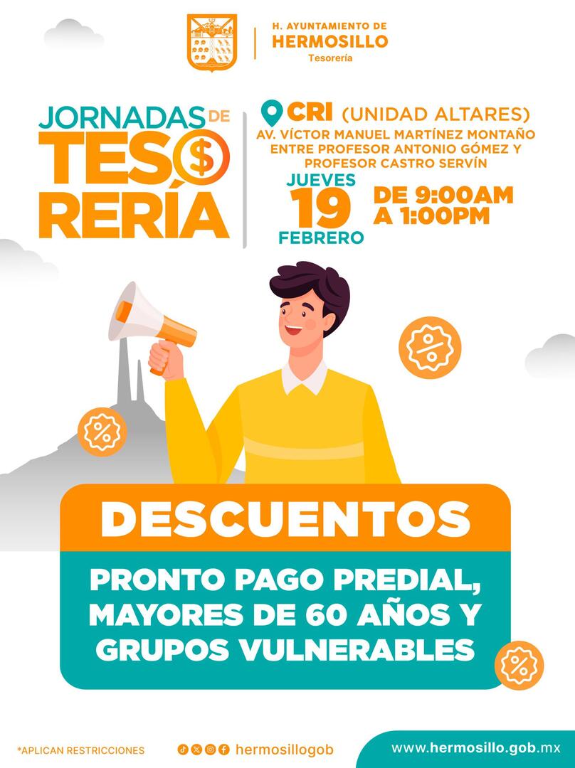 Visitará Jornada de Descuentos de Tesorería Municipal y Agua de Hermosillo a la colonia Altares